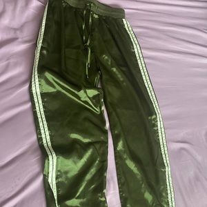 Green satin sporty trim joggers